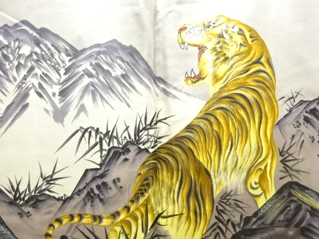 JAPANESE KIMONO / ANTIQUE MENS HAORI / SILK / DORO OSHIMA TSUMUGI / TIGER (lining)